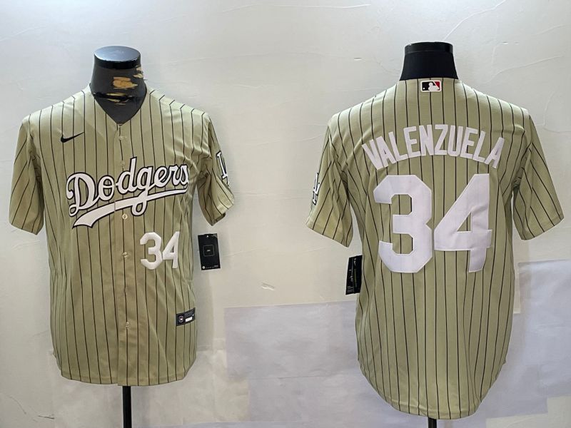 Men Los Angeles Dodgers 34 Valenzuela Green Stripe Game 2024 Nike MLB Jersey style 7